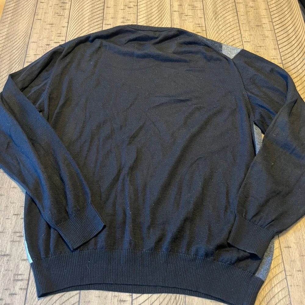 Protege Men's‎ Geometric Pattern Crew Neck Sweater L Black Gray White Wool Blend